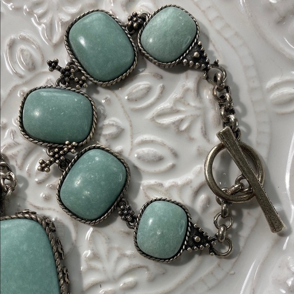 Lucky Brand Elegant Silver and Turquoise Jewelry Necklace Bracelet Set Vintage - Picture 4 of 12